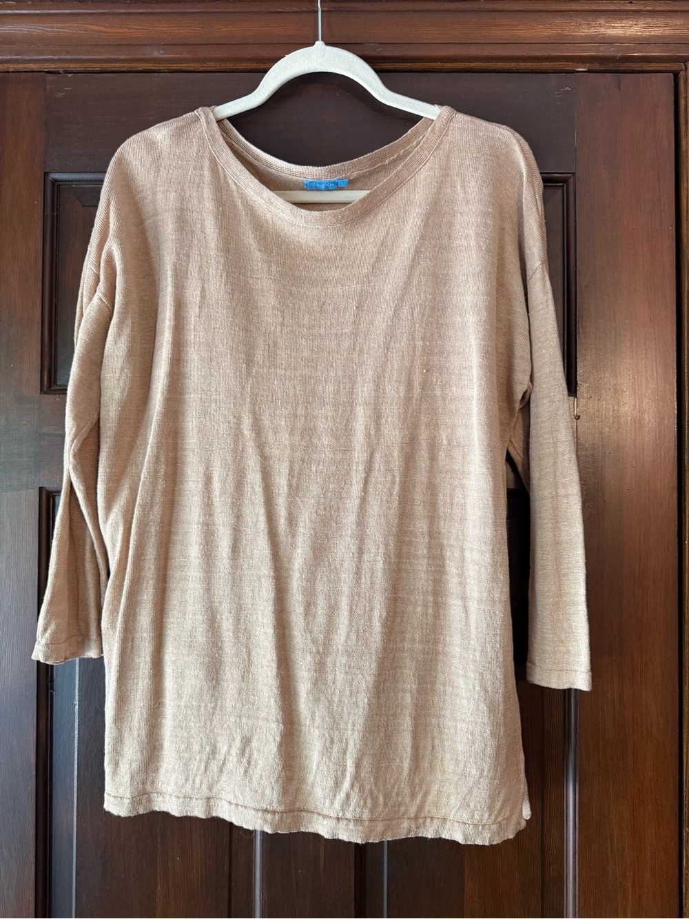 J. McLaughlin Lightweight Linen Long Sleeve Scoop Neck Top - Camel